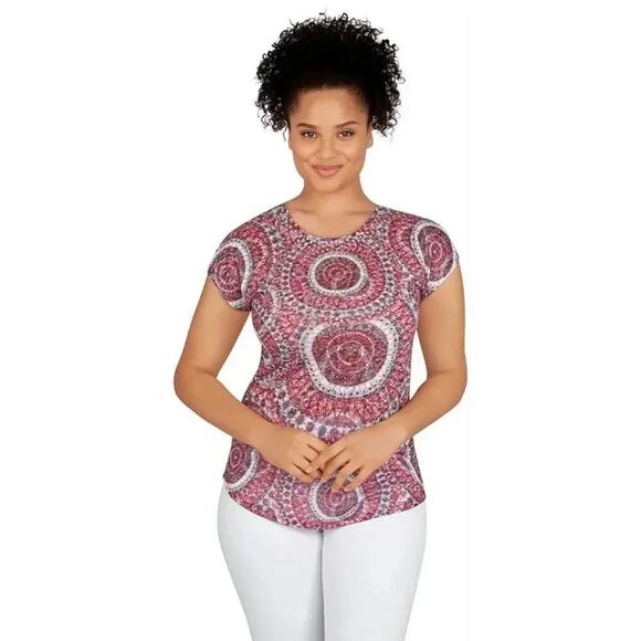 Ruby Rd. pink kaleidoscope embellished top Size Large - Picture 1 of 6